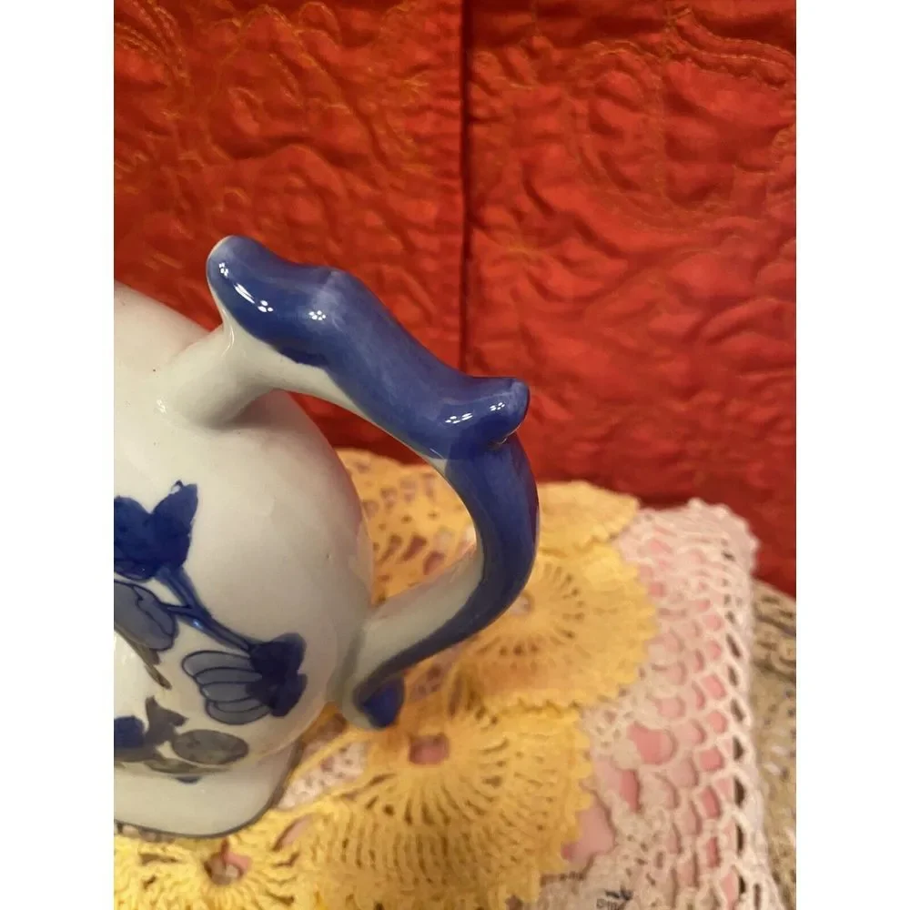 Cobalt‎ Blue Donut Shaped teapot With Lid Vegetable And Fruit Pattern. Mini